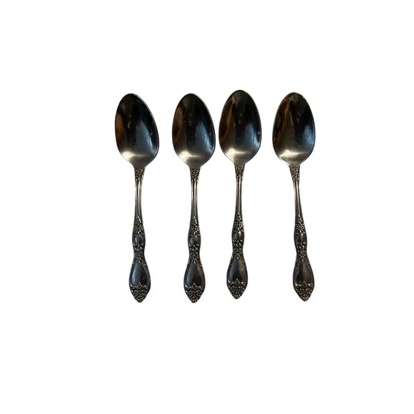 Set Of 4 Oneida Silver Huntington Stainless teaSpoons With Glossy Floral Rogers - Picture 2 of 5